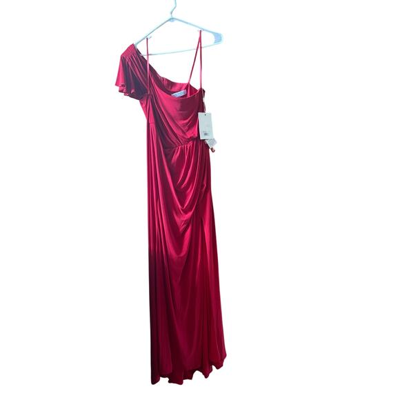 NWT 67858 Ieena for MacDuggal Red One shoulder faux wrap dress size 10 - Picture 6 of 13